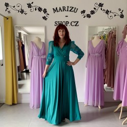 Marizu Fashion petrolejově zelené plesové společenské šaty s tylovými rukávy