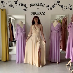 Marizu Fashion krémové plesové společenské šaty s rukávem