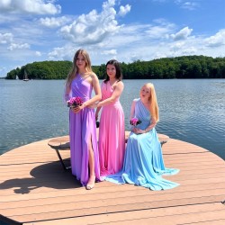 Marizu Fashion světle modré plesové společenské šaty s rukávem