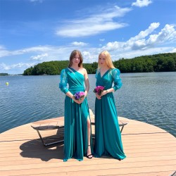 Marizu Fashion petrolejově zelené plesové společenské šaty s rukávem