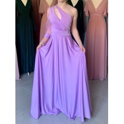 Marizu Fashion lila fialové plesové společenské šaty s rukávem