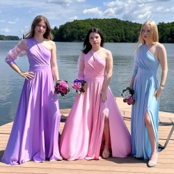 Marizu Fashion lila fialové plesové společenské šaty s rukávem