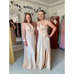 Marizu Fashion krémové plesové společenské šaty s rukávem