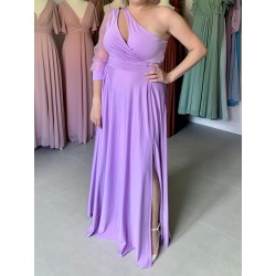 Marizu Fashion lila fialové plesové společenské šaty s rukávem