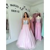 Marizu fashion světle růžové maturitní, plesové, společenské šaty na tenké ramínka bohatě zdobené kamínky