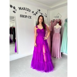 Marizu fashion nádherné fuchsiové šaty s vysokým rozparkem