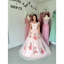 Marizu fashion romantické květinové plesové šaty se spadlými rameny