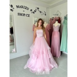 Marizu fashion světle růžové tylové maturitní, plesové, společenské šaty