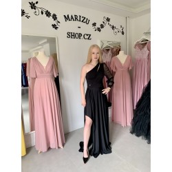 Marizu Fashion černé plesové společenské šaty s třpytivým rukávem