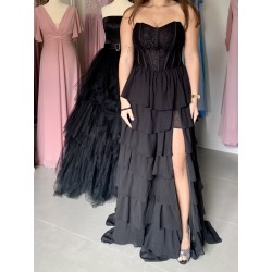 Marizu Fashion nádherné černé plesové šaty s krajkovým korzetem