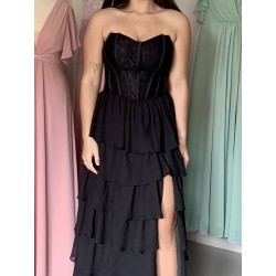 Marizu Fashion nádherné černé plesové šaty s krajkovým korzetem