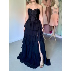 Marizu Fashion nádherné černé plesové šaty s krajkovým korzetem