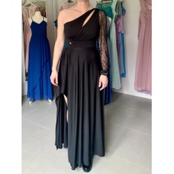 Marizu Fashion černé plesové společenské šaty s třpytivým rukávem