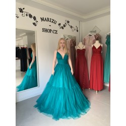 Marizu fashion tmavě tyrkysové maturitní, plesové šaty