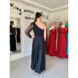 Marizu Fashion černé plesové společenské šaty s třpytivým rukávem