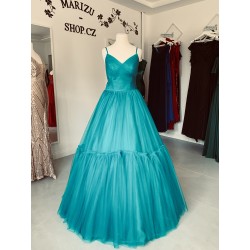 Marizu fashion tmavě tyrkysové maturitní, plesové šaty na ramínka