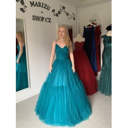 Marizu fashion tmavě tyrkysové maturitní, plesové šaty na ramínka