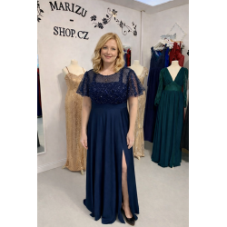 Marizu Fashion námořnické modré plesové šaty vhodné pro plnoštíhlou postavu