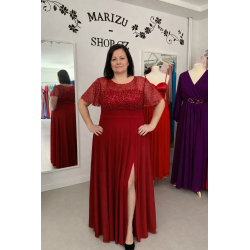 Marizu Fashion vínově červené plesové šaty vhodné pro plnoštíhlou postavu