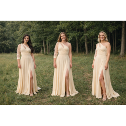 Marizu Fashion krémové plesové společenské šaty s rukávem