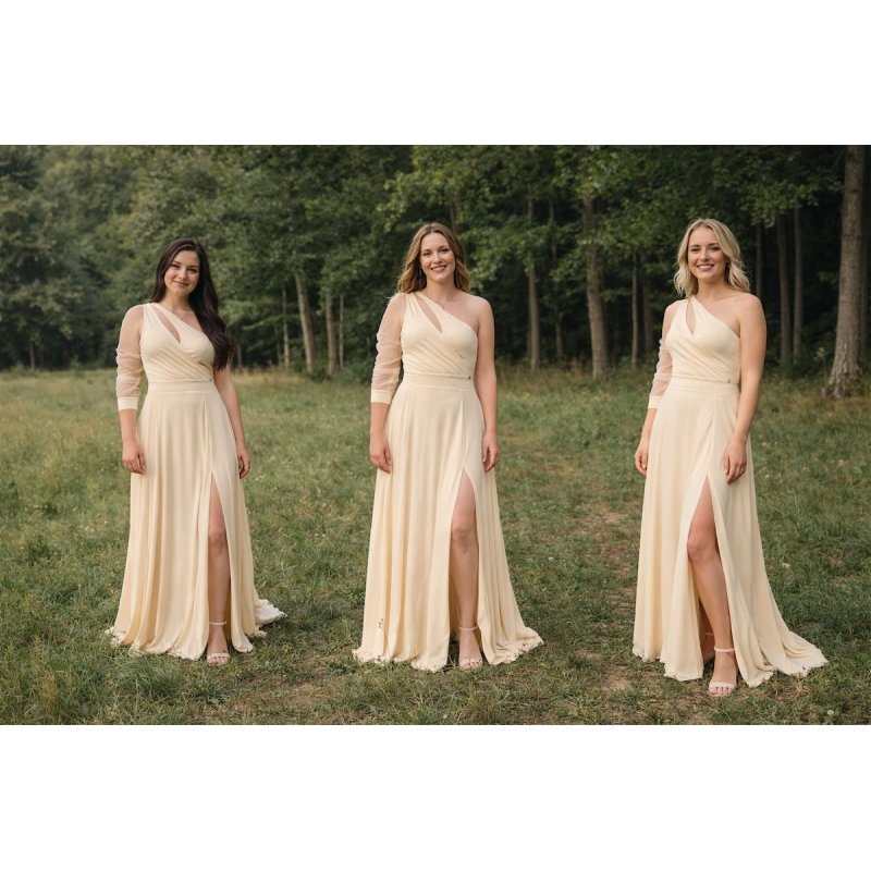 Marizu Fashion krémové plesové společenské šaty s rukávem