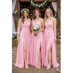 Marizu Fashion světle růžové společenské šaty s rukávem