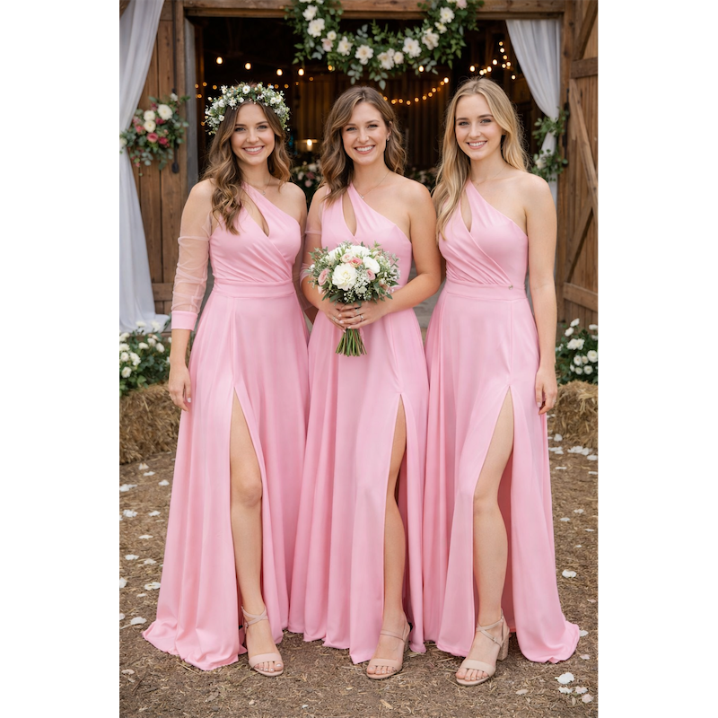 Marizu Fashion světle růžové společenské šaty s rukávem