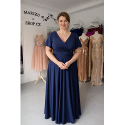 Marizu fashion plus size krásné tmavě modré plesové společenské šaty pro plnoštíhlou postavu