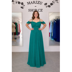 Krásné tmavě tyrkysové třpytivé lehoučké plesové společenské šaty se spadlými rameny