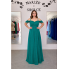 Krásné tmavě tyrkysové třpytivé lehoučké plesové společenské šaty se spadlými rameny