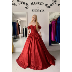 Marizu Fashion nádherné taftové vínově červené plesové maturitní šaty se spadlými ramínky