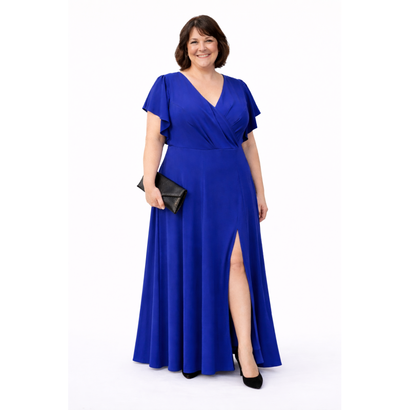 Královské modré dlouhé společenské šaty vhodné pro moletky